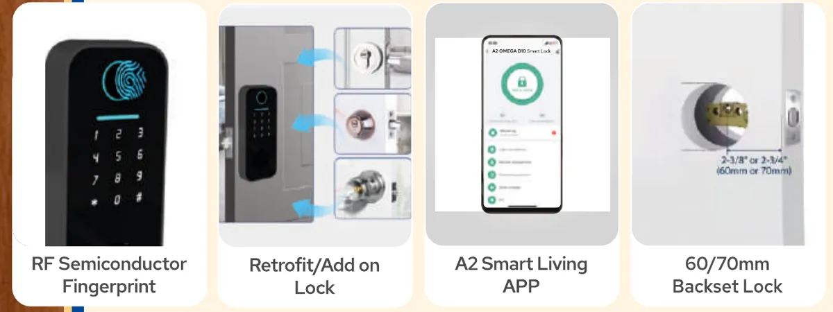 A2 Omega D10 Retrofit Fingerprint Deadbolt Digital Lock photo 3