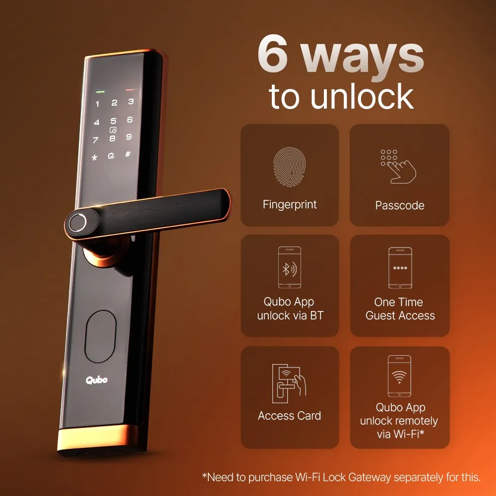 Qubo Nova Smart Door Lock 7 Way Access (Black, Copper) photo 5